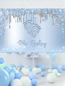 2 件/1 件 - 浅蓝色银色闪光照片背景摄影生日派对背景婚礼舞会散景闪光点派对装饰用品横幅照片、Oh Baby 桌布、婴儿周年纪念 - 藍色 - 查看 6
