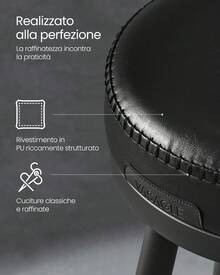 EKHO Collezione - Sgabelli Cucina Set da 2, Sgabelli da Bar Girevoli con Schienali, Sedie Cucina, Rivestimento con Cucitura, Moderno di Metà Secolo, Altezza 65 cm, Nero Inchiostro - nero - Visualizzare 3
