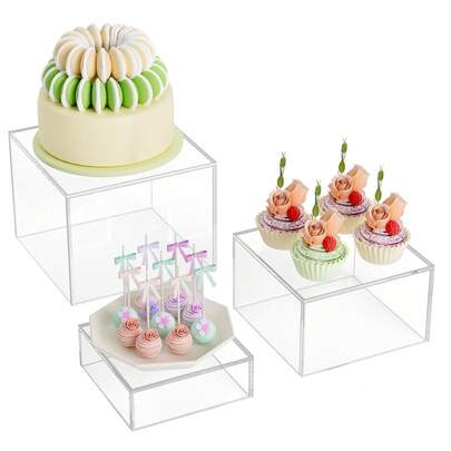 1 件/3 件亚克力自助餐架，甜点展示立方体盒，带空心底部，用于派对食物展示