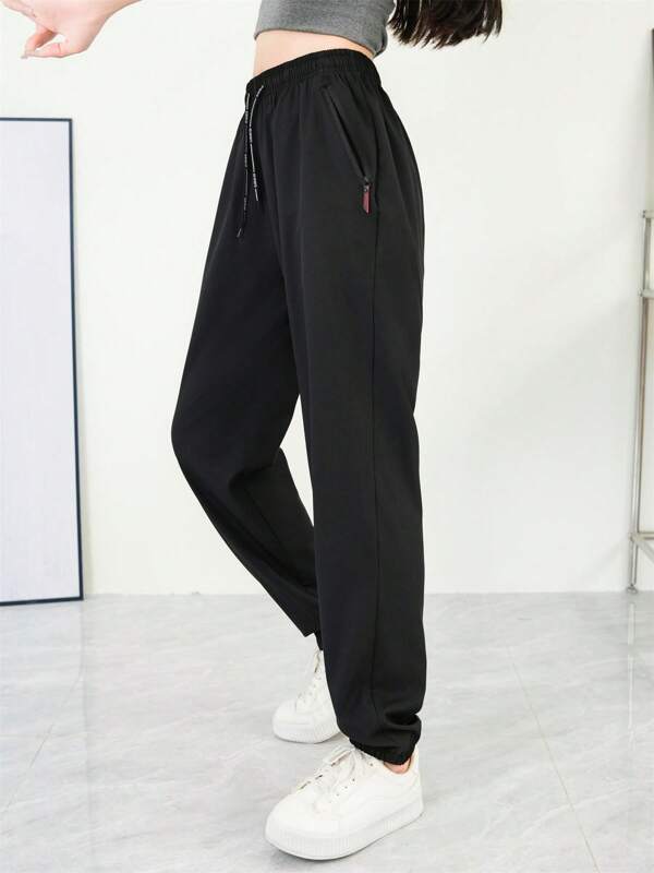 Women's Sports Pants, Ice Silk Drawstring Waist Joggers, Lightweight Quick-Dry Casual Sweatpants, Ankle-Length Pants