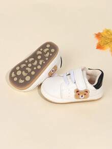 1 Paar Baby Jungen Cartoon Bär Stickerei PU Klettverschluss Design süße lässige Sneaker rutschfeste weiche Sohle Krabbel Schuhe, geeignet für Frühling/Herbst (0-12 Monate)