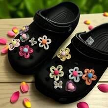 12 Pieces Flower Shaped Shoe Charms For Women - Summer Flower Sandal Charms | Cute Shoe Accessories - White And Yellow Floral Decorations (For Flip Flops, Slippers, Sandals) - 彩色 - 查看 1