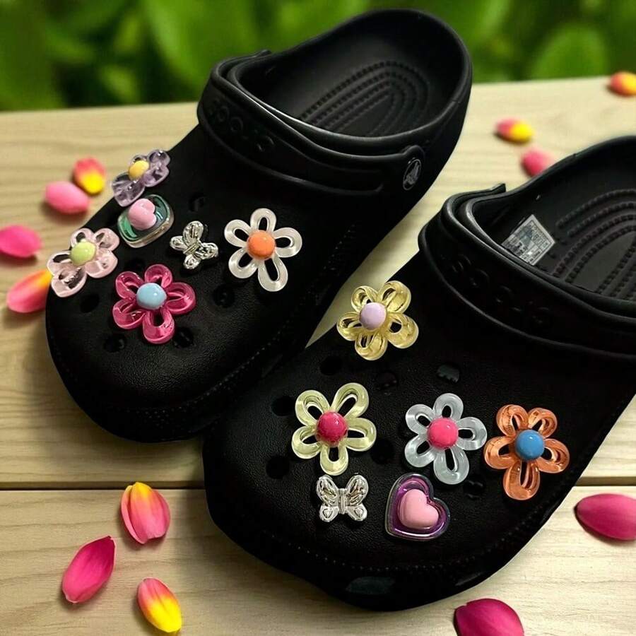 12 Pieces Flower Shaped Shoe Charms For Women - Summer Flower Sandal Charms | Cute Shoe Accessories - White And Yellow Floral Decorations (For Flip Flops, Slippers, Sandals) - 彩色 - 查看 1
