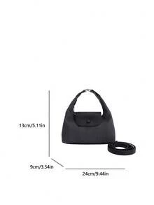 新款时尚女士手提包饺子款，简约别致纯色 PU 编织纹理，金属扣翻盖拉链开合可调节手柄舒适肩带，轻巧大容量，适合旅行、购物、约会、通勤 - 黑色 - 查看 3