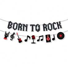 Set de 2 piezas, Nacido para rockear, Banner con cuerda brillante y guirnalda de notas musicales, Decoraciones para fiesta de rock and roll de los años 50, Suministros para fiesta de cumpleaños número 1 con tema musical, Recuerdos para fiesta de rock de los 50, Decoración de pared con discos - Multicolor - Ver 6