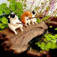 5/1pc Charming Cat PVC Miniature Cartoon Cat Figurines ,Aquarium Decor Resin Statues For Fish Tank Fairy Garden Landscape ,Home Decor Mini Cat Ornaments,Nice Gift For Birhday,Random Color,Fishing Cat Figuriens - Multicolor - View 6