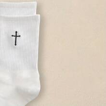 2 Pairs Men Cross Printed Socks Fashionable And Versatile Short Socks Comfortable Soft Lightweight Breathable Casual Socks