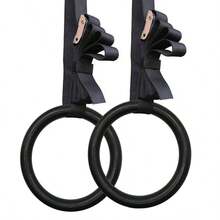 Fitness Gymnastic Rings- With Straps Strength Training Pull Up Adjustable - Black - View 9