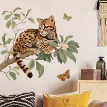 BRUP Autocolant de perete cu model de element natural cu animale acuarelă din junglă, pentru camera copiilor, dormitor, pepinieră, decorare, autocolant de perete - Multicolor - Vizualizare 6