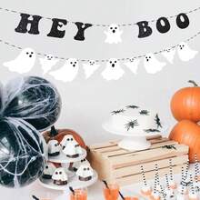 Hey Boo Glittery Ghost Banner - Happy Halloween Party Supplies For Indoor/Outdoor Decorations - Multicolor - View 2