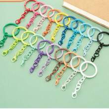 5 件彩色 25 毫米扁平钥匙圈带链条 - DIY 珠宝制作配件，金属圆形开口环，用于工艺品和装饰品，汽车配件包饰，可爱哥特 Y2k 包饰，带身份证夹的挂绳，汽车配件包饰