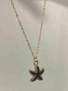 1 Peça Colar de Pingente de Estrela do Mar Colorido com Corrente Dourada Minimalista Exagerada (Cartão Aleatório)
