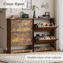 Shoe Cabinet For Entryway, Slim Shoe Storage Cabinet With Adjustable Shelves, Wooden Rack And Organizer For Small Spaces, Closet, Hallway - 鏽棕色 - 查看 4