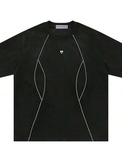 Aelfric Eden Oversized Mens T-Shirt Reflective Strip Suede Tee With Brand Embroidery Detailing