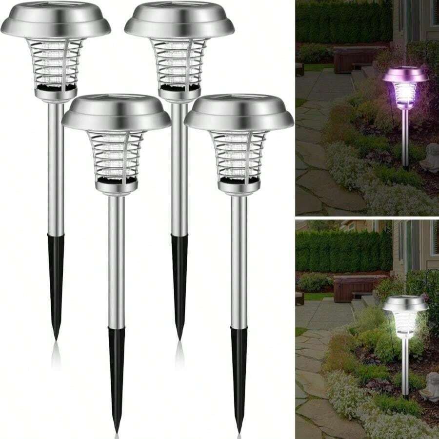Qualirey 4 Pcs Solar Bug Zapper Waterproof Outdoor Mosquito Zapper Killer And Lighting Repellent Lamp For Indoor Outdoor Use Garden Patio, Purple And White Light(Plastic,Retro Black)