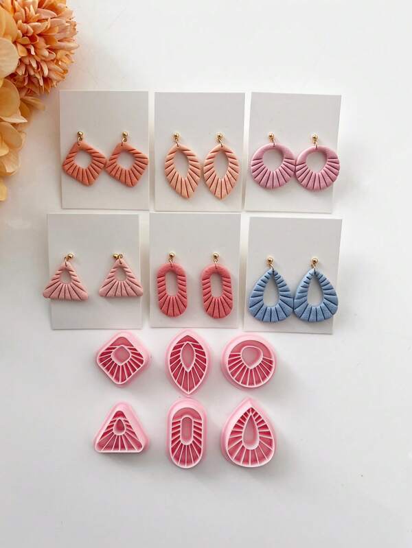 1/6pcs, Geometric Shapes Soft Clay Mold, Stylish Retro Embossing Set Shape Embossing Polymer Clay Cutters, Clay Earring Cutter For Polymer Clay Jewelry Making,Polymer Clay Stud Earring Stamp Making Tool, Clay Jewelry Making Kit, Clay Earring Molds,Made By PLA, DIY Earring Gift