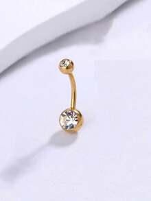 Stainless Steel Double-Headed Rhinestone Belly Button Ring, Stainless Steel Shiny Rhinestone Belly Button Ring, Simple And Shiny Gold, Suitable For Women's Daily Wear - Yellow Gold - View 8