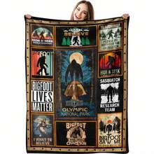 280gsm Fall BlanketBigfoot-Themed Flannel Blanket - All-Season Ultra-Soft Throw With Sasquatch, Cryptozoology Designs ( Peninsula, Believe!)- Dark Background & Golden Accents Home, Travel, Office - Bigfoot Lover