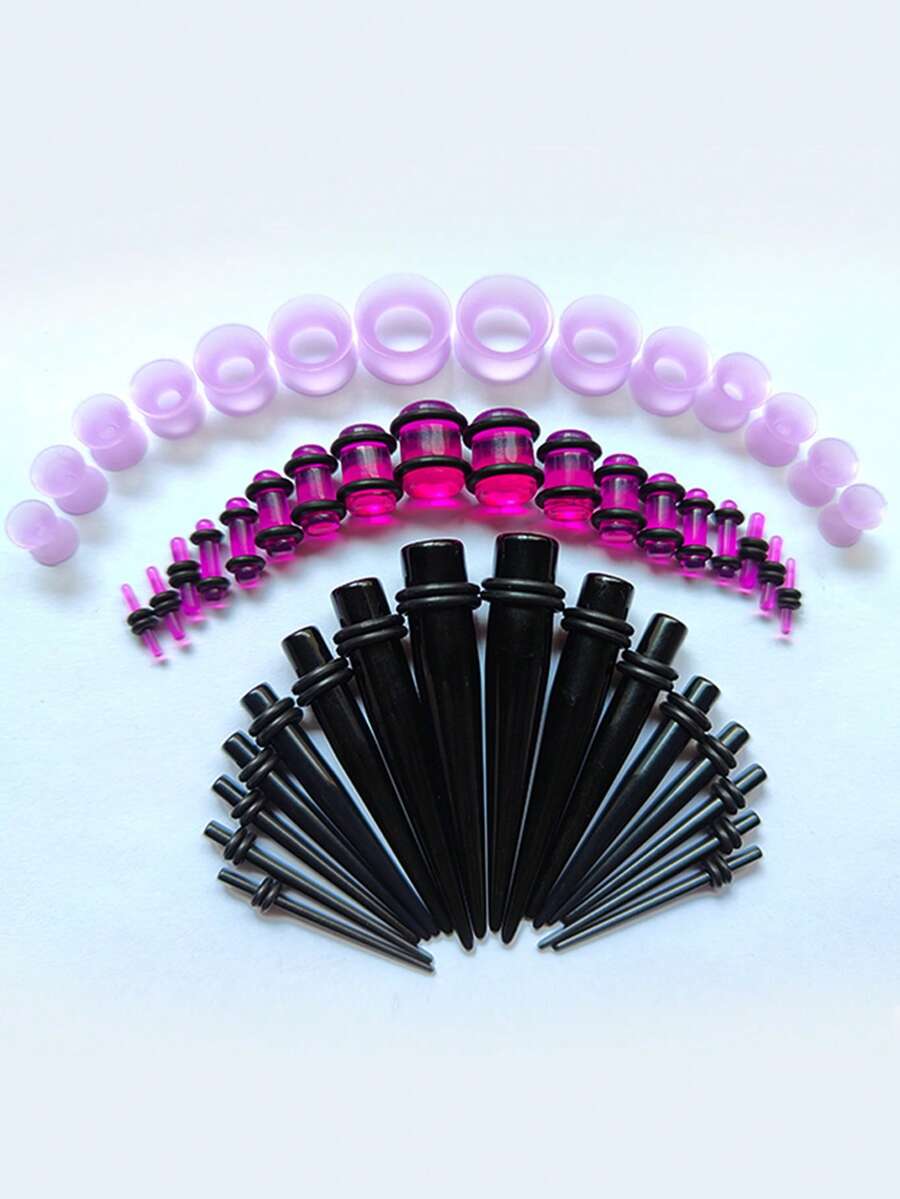 25pcs Exoctic Minimalist Ear Taper & Plug Gauge Stretching Kit, Sizes 14G-00G - Black+Purple - View 1