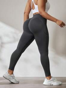 The Combination Of A Two-Piece Plus-Size Women's Cross-Strap Bra And Pocket Leggings Is Suitable For Outdoor Hiking. It Is Comfortable And Lightweight, And The Pocket Design Makes It Convenient To Carry A Mobile Phone - 灰色+灰色 - 查看 6