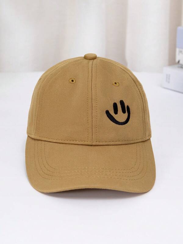 1pc 3-12 Years Old Kids Baseball Cap, New Spring/Summer/Autumn Fashion Boys Sun Protection Casual Snapback Hat With Smiling Face Embroidery, Suitable For Indoor And Outdoor Use