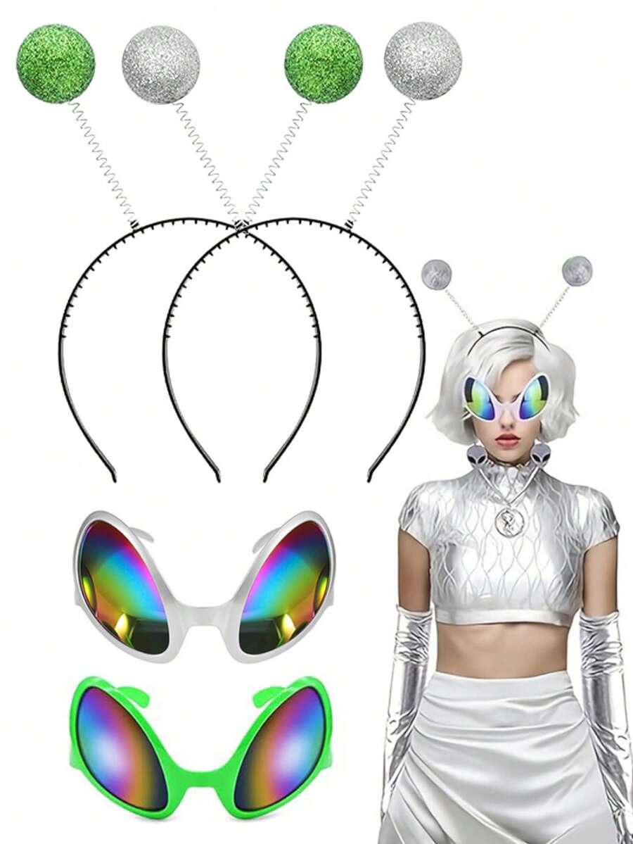 D EXCEED 2/3/4PCS Alien Costume Accessories Antenna Headband & Props Glasses & Gloves Costume Bundle Set For Halloween, Cosplay Events, Photo Shoots,Party Costume - Multicolor - View 1