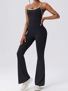 6pecil Tuta da donna con gamba a zampa e blocchi di colore - Tuta da yoga e palestra senza maniche con corpino aderente