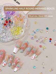 Resin Material Semi-Circle Bow-Knot Shaped Nail Art Decorative Beads, Random Mixed, Mini Colorful Transparent Nail Accessories For Summer