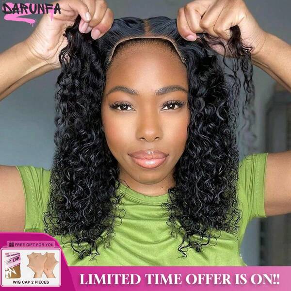 Coloque e vá peruca de cabelo humano com ondas profundas sem cola para mulheres com cabelo de bebê 180% densidade 5x5 HD transparente frontal Jerry Curly Lace Front Wigs perucas de cabelo humano virgem brasileiro misturado peruca adequada para uso diário Estilo elegante em