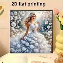 1 件钻石画套装，描绘身穿婚纱的女人，2D 平面打印，特殊形状钻石局部刺绣马赛克工艺品，手工创意艺术品，适合家居装饰墙，无框 - 彩色 - 查看 5