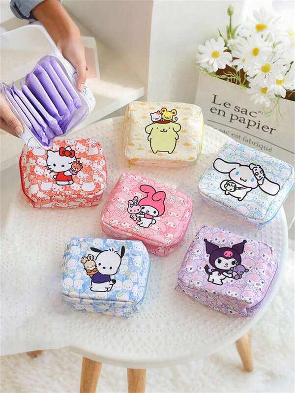 1 pièce Trousse de maquillage et de tampons Sanrio Kuromi - Organisateur de maquillage kawaii, sac hygiénique portable pour filles, étui de rangement mignon grande capacité (personnage d'anime)