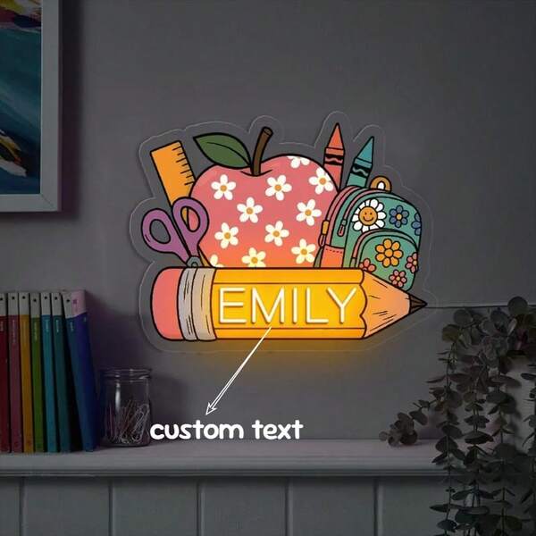 Enseignes lumineuses au néon personnalisées pour la rentrée scolaire, lumières néon de geste de main levée en texte imprimé UV pour la salle de classe, lumières néon LED de lettres pour la décoration murale, nom personnalisé, anniversaire, fête d'Halloween, chambre, salon, fête de remise des diplômes, rassemblement de rentrée scolaire, décoration de bureau, cadeaux parfaits pour la Saint-Valentin, Halloween, anniversaire et plus encore, diverses tailles et couleurs, alimenté par USB, luminosité réglable, cadeaux personnalisés