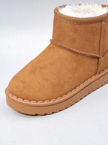 Autumn/Winter Children's Snow Boots, Mid-Top Flat Plush Lined Girls Shoes, Thick Sole Warm Boys Boots, Toddler Short Booties - Yellow - View 7