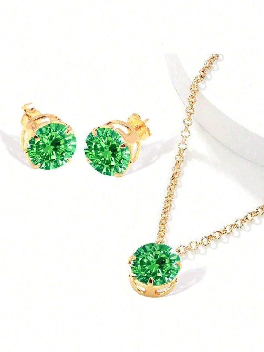 Colar Ponto De Luz Bijuteria Banhado A Ouro 18k Entrega 24h - Verde - Visão 1