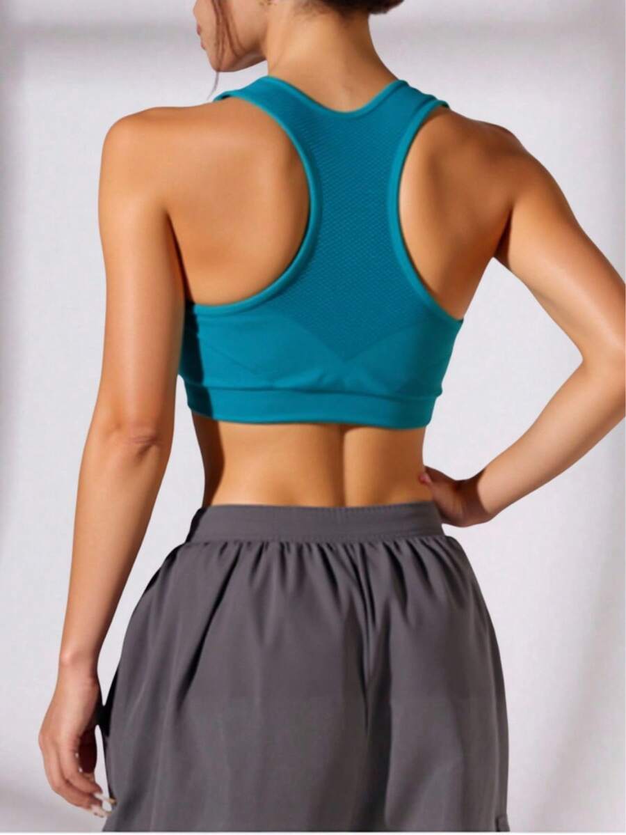 Letras  Liso    Casual    Tela    Detalle en la Copa  Gasa  Transparente    Tops básicos deportivos coloridos  Diario    Todas - Azul - Ver 1