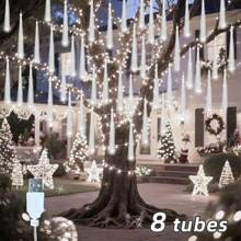 1 Set mit 8 Röhren Meteor Lichterkette, Straßendekoration LED Meteor Lichterkette, Garten, Hof, Baum, Dachrinne, Festivalparty Dekoration hängende Eiszapfen Lichter Weihnachtsbaum, Hof, Haus Dekoration für Weihnachten, Halloween und Thanksgiving Außenbeleuchtung