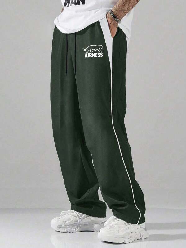 Men's Letter Print Drawstring Waist Loose Sweatpants, Solid Color Casual Pants, Spring/Summer Long Pants, Suitable As Boyfriend Gift, Lightweight, Breathable, Quick-Dry Sports Trousers