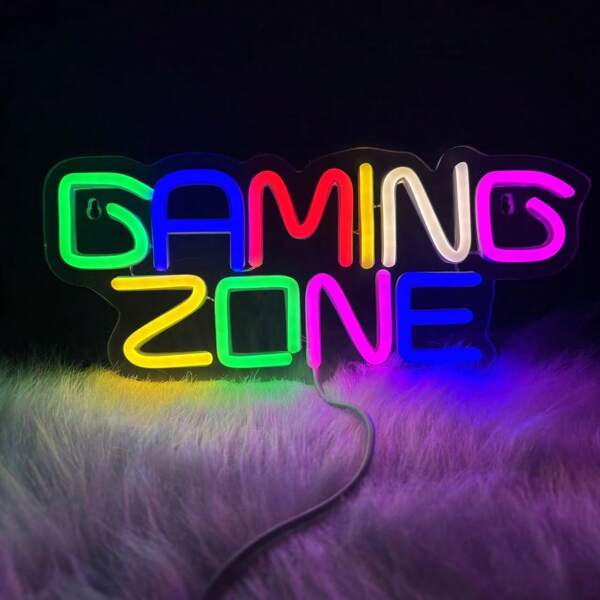 1 pièce Panneau néon Zone de jeu, Lumières LED alimentées par USB, Décoration de chambre cadeau pour les joueurs, Fournitures de fête