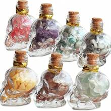 1/2/4/6 件水晶和迷你疗愈石，带骷髅咒语罐 - 水晶脉轮石可爱玻璃瓶 - 疗愈水晶