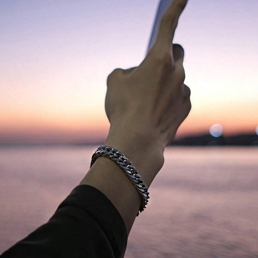 1pc Men's Simple Stainless Steel Chain Bracelet, Fashion Accessory
