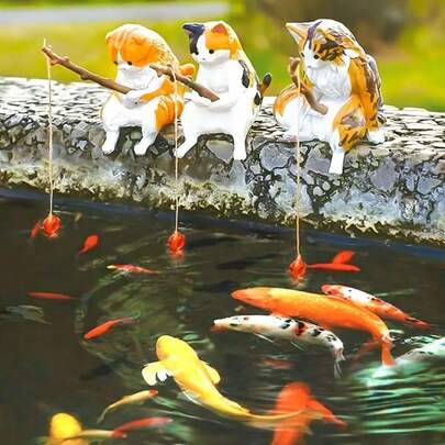 5/1pc Charming Cat PVC Miniature Cartoon Cat Figurines ,Aquarium Decor Resin Statues For Fish Tank Fairy Garden Landscape ,Home Decor Mini Cat Ornaments,Nice Gift For Birhday,Random Color,Fishing Cat Figuriens