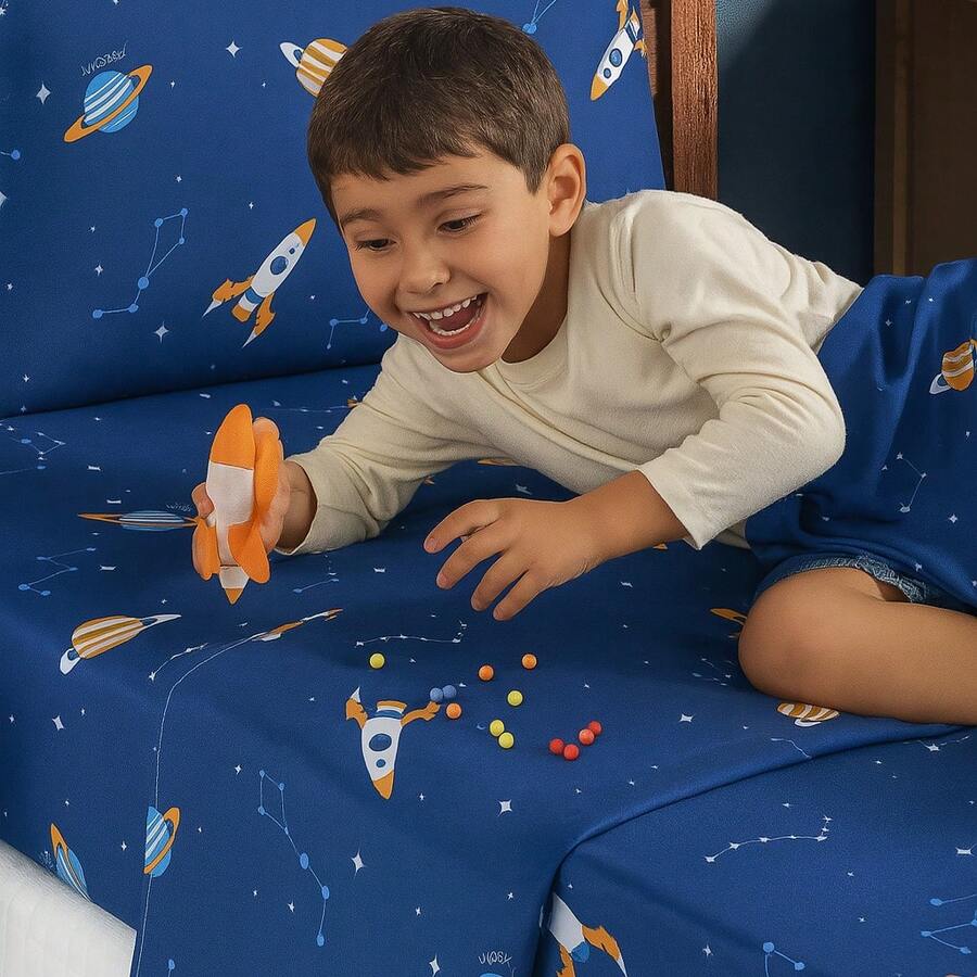 3-Piece Children's Sheet Set, Fun, Colorful Prints, Elastic - Thiên hà - Xem 1