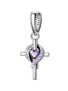 1Pc Streling Silver S925 Cross Month Series Pendant Inlaid With Solid Color Artificial Zirconia Seal Carved English Month Letters Diy Bracelet Necklace Making Birthday Gift