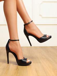 Women Sexy High Stilettos Heeled Sandals Ankle Strap Open Toe Party Summer Sandals, Fashion Dress Shoes Wedding Bridal Pumps Sandals - 黑色/PU - 查看 1