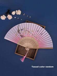1 pieza Abanico plegable de mano con flores, abanico de seda y bambú con borlas, abanico plegable de mano calado para mujeres, adecuado para viajes al aire libre, actuaciones de baile, uso con cheongsam, accesorios de fotografía, regalos decorativos (estilo retro), color de borla aleatorio - multicolor - Ver 14