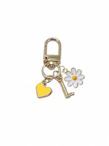 1pc Personalized Yellow Heart Pendant, Customizable With Initial Letter & Daisy Pattern, Heart Pendant, Daisy Keychain, Letter Keychain, Heart Keychain Accessory, Customized Bag Charm, Gift, Keychain, Unique Phone Accessory, Minimalist Design - Multicolor - View 21