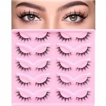 Eye Lashes False Eyelashes Faux Mink Fluffy Lashes Wispy Strip Lashes Natural Look Long Winged Foxy Lash Pack 10 Pairs Eyelashes(Flare) - 柔和俯衝 - 查看 2