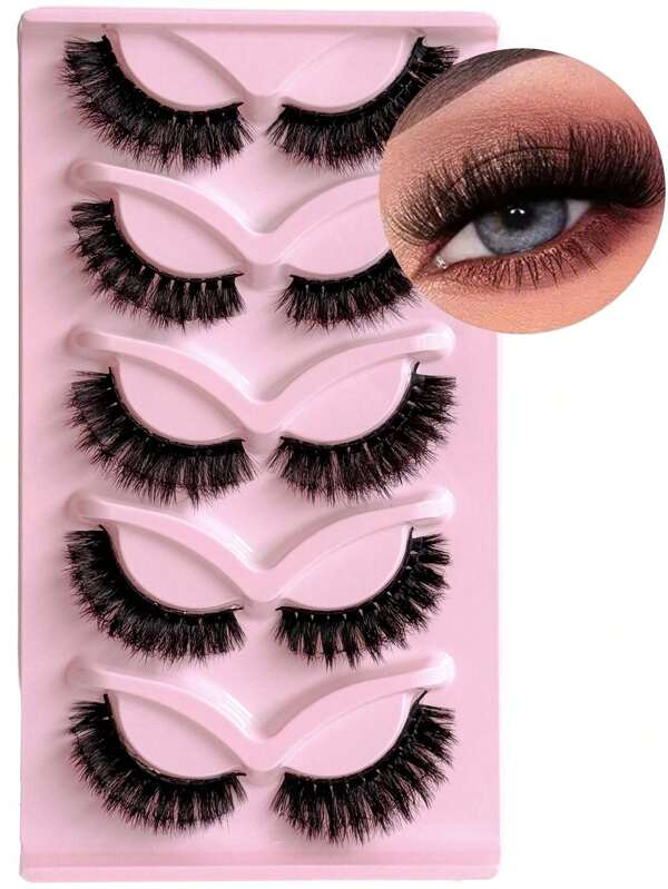 5 Pairs Of Cat's Eye 3D Mink Eyelash Curls, Natural And Messy Eyelashes, Slender Thick False Eyelashes, Soft And Fluffy False Eyelashes