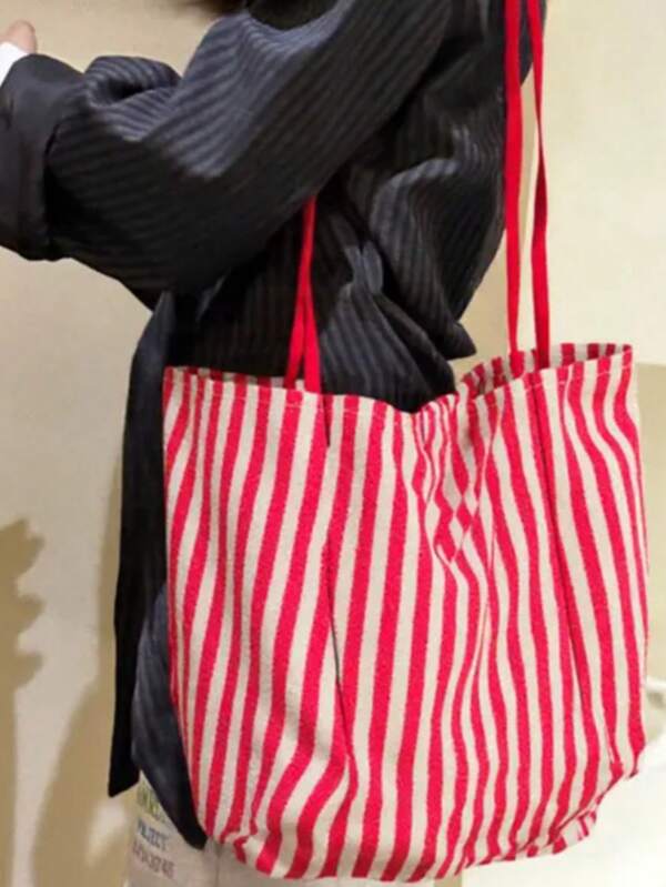 Esenciales para vacaciones, bolsos, bolsos de playa para mujeres, bolsos de bandolera para mujeres, bolso de maquillaje para mujeres, bolso de tela con rayas sencillo y fresco de estilo retro y literario, bolso casual y de moda de gran capacidad y de un solo hombro para mujeres