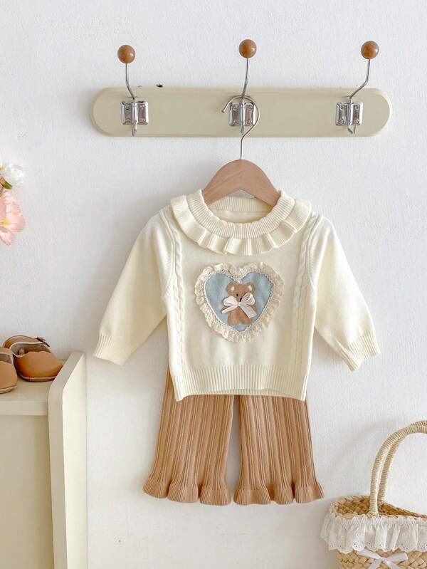 طقم دب و فيونكة سويه للبنات الصغيرات للخريف